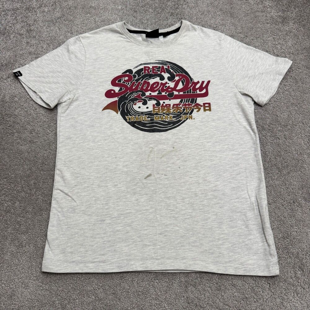 Superdry Real Trade Mark Jpn Graphic T-Shirt Mens XL Light Gray Crew Neck Tee